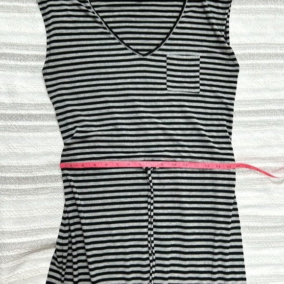 Gap Womens Maxi Striped Dress Sleeveless V Neck Drawstring Waist XS Black Gray - Picture 6 of 11